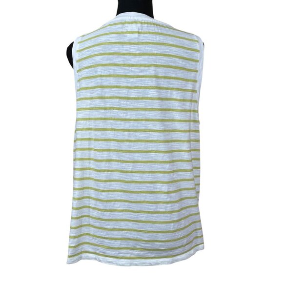 Sigrid Olsen Lime Green White Striped Cotton Tank Top Size XL - Picture 3 of 6